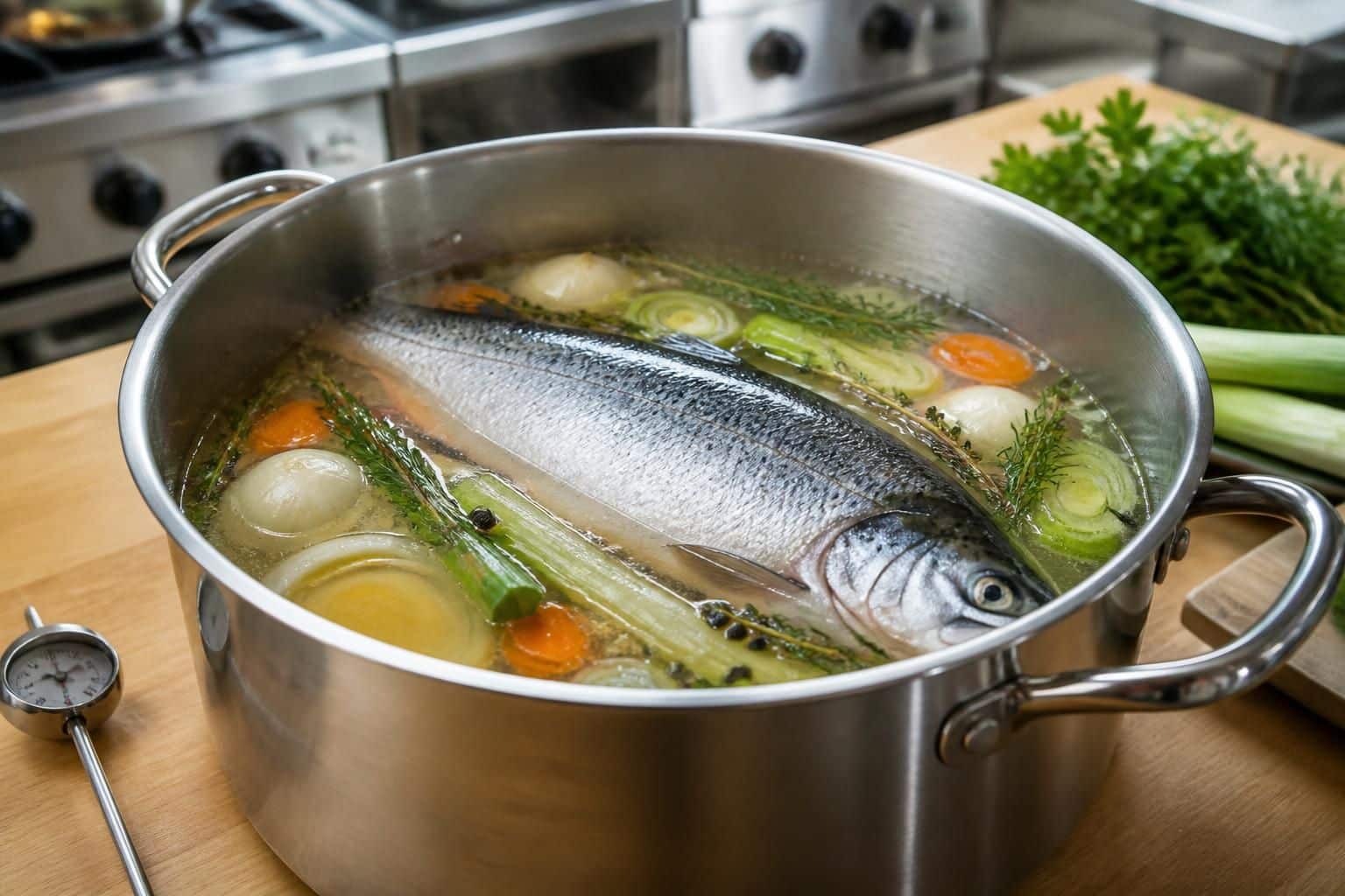 découvrez comment la taille du saumon entier influence le temps de cuisson en court bouillon pour un poisson parfaitement cuit et savoureux.