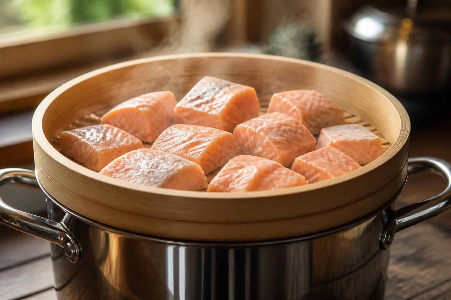 découvrez comment le panier du cuit-vapeur adoucit et optimise la cuisson de la saumonette à la vapeur, pour un plat sain et savoureux.