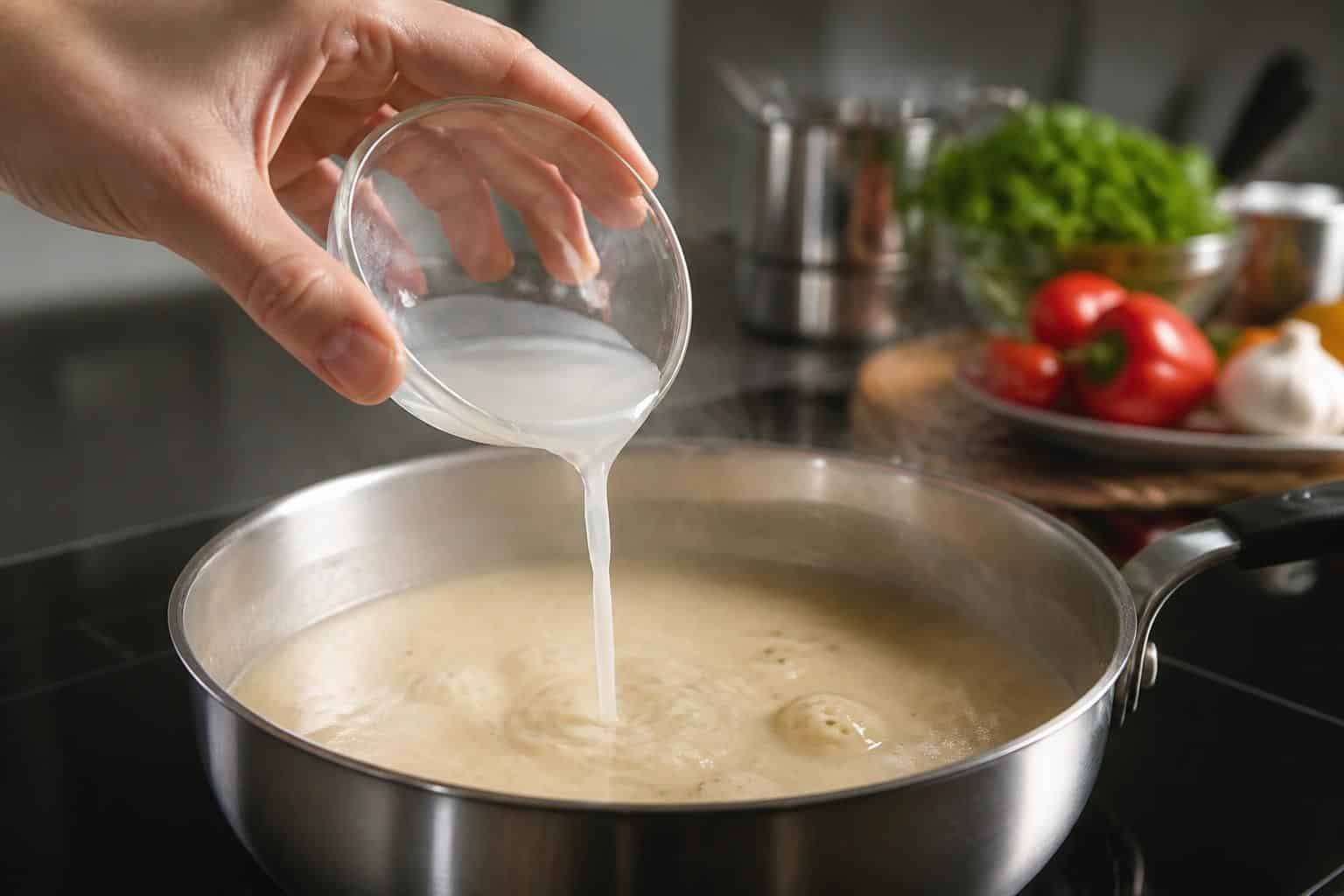 découvrez comment utiliser la maïzena diluée pour épaissir efficacement une sauce trop liquide et obtenir la texture parfaite.