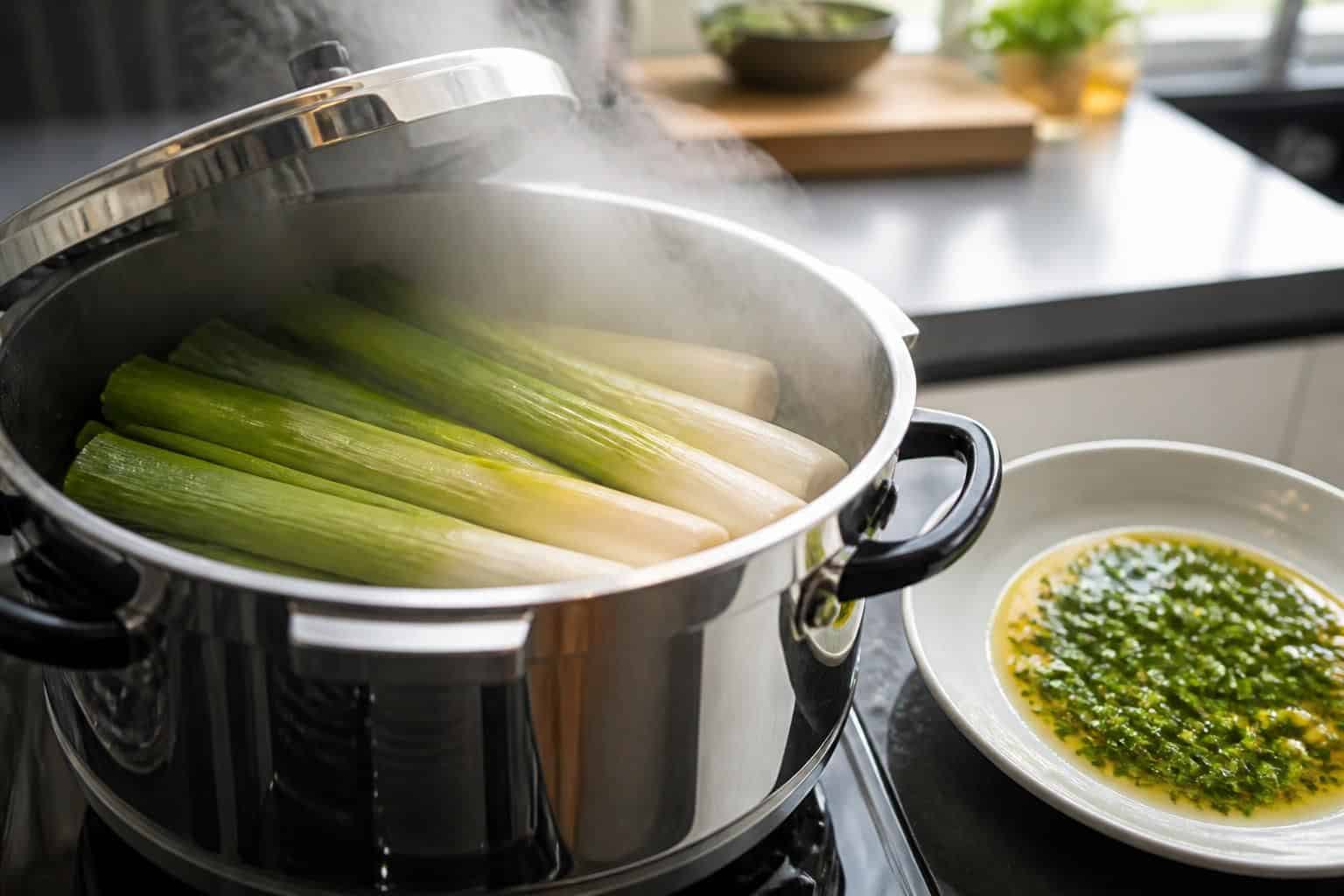 découvrez comment la pression de la vapeur dans une cocotte minute réduit le temps de cuisson des poireaux pour une vinaigrette parfaite, rapide et savoureuse.