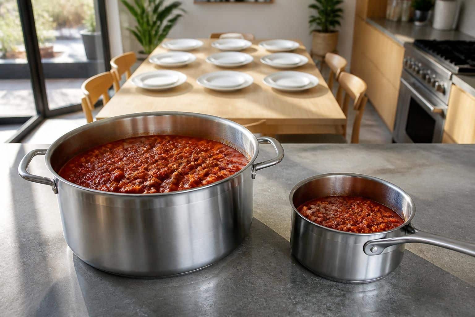 découvrez comment choisir la taille idéale de votre casserole pour préparer la quantité parfaite de sauce bolognaise pour 10 personnes.