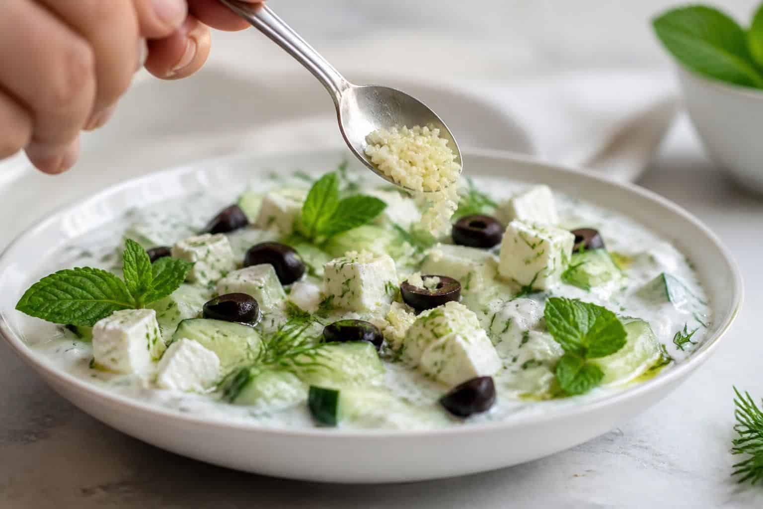 découvrez comment l'ail haché apporte une saveur relevée et authentique à la sauce au concombre grecque, idéale pour sublimer vos plats méditerranéens.
