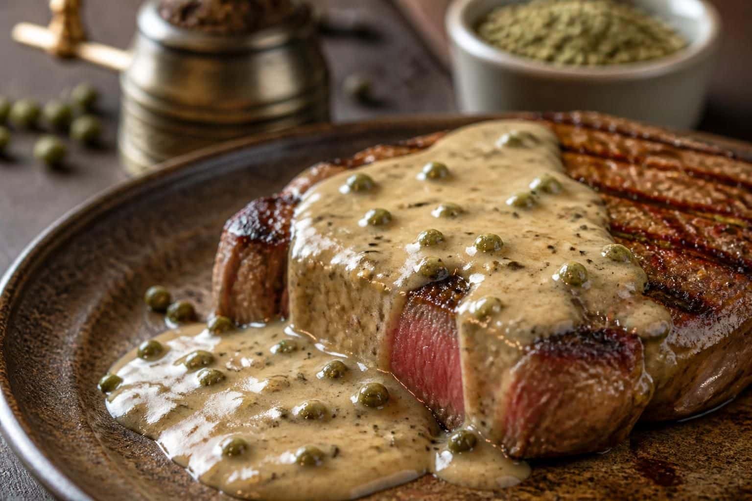 le poivre vert concassé apporte une saveur fraîche et épicée à votre sauce au poivre, parfaite pour sublimer vos steaks.