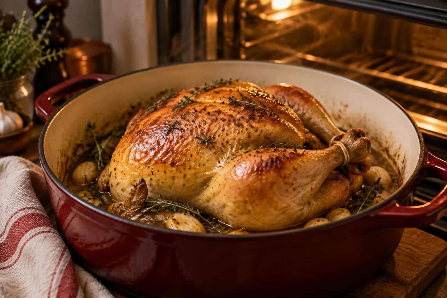 découvrez comment confire un poulet de bresse au four à basse température : une cuisson lente pour une chair tendre et savoureuse.