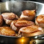 découvrez comment une poêle très chaude permet de saisir parfaitement la cuisson des tournedos de canard pour un plat tendre et savoureux.