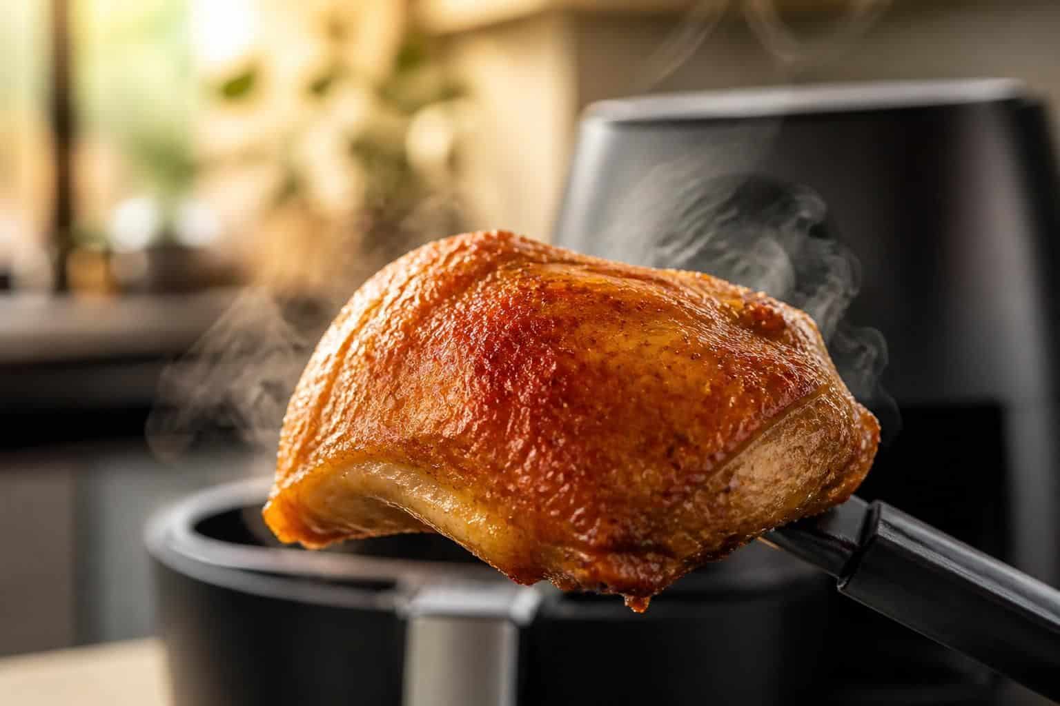 découvrez comment l'air chaud pulsé dans une friteuse à air rend la cuisse de poulet croustillante et délicieuse, pour une cuisson saine et savoureuse.