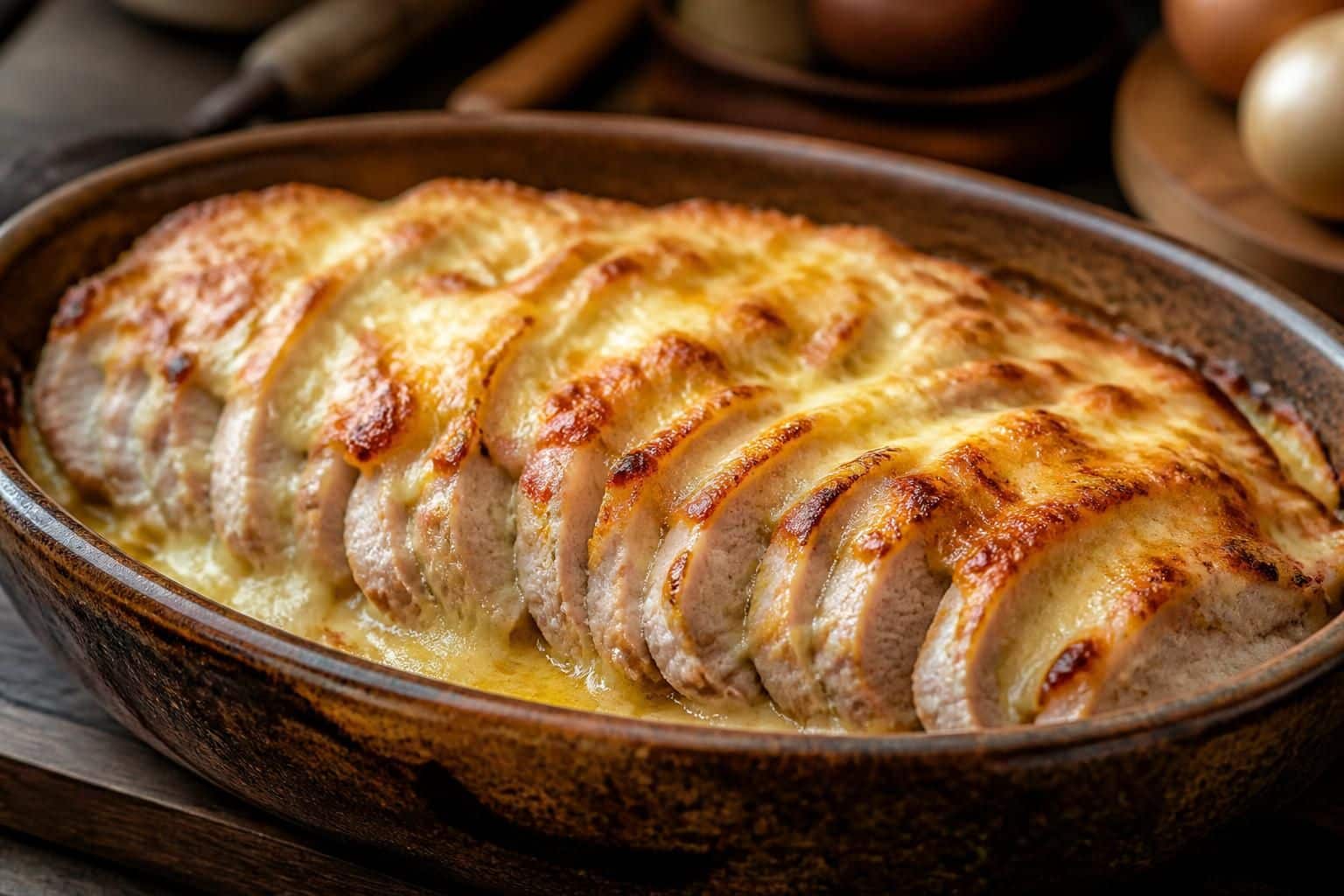 découvrez la recette savoureuse du porc orloff gratiné au fromage fondu, une cuisson rôtie généreuse et gourmande à ne pas manquer.