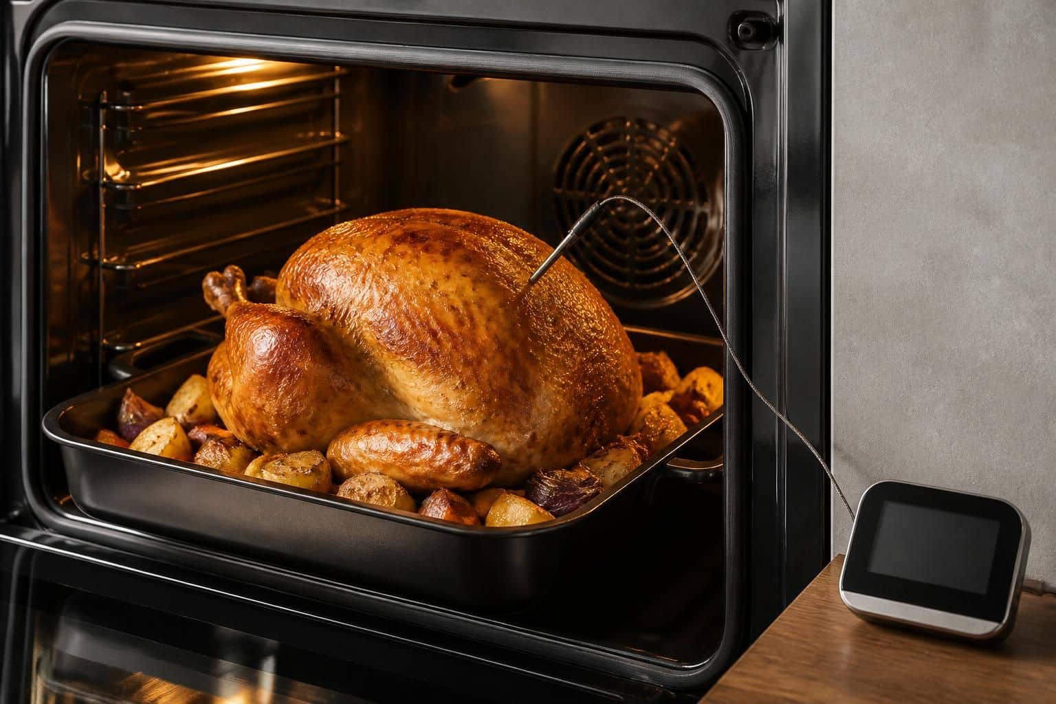 découvrez comment un thermomètre à sonde vous aide à contrôler parfaitement le temps de cuisson de votre rôti de dinde pour un plat savoureux et réussi.