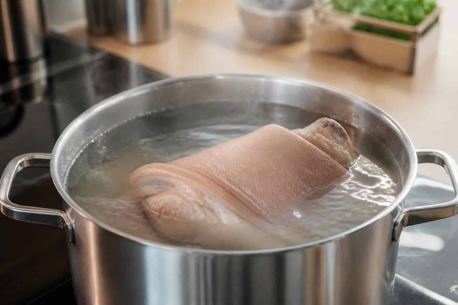 découvrez comment pocher un jambonneau à l'eau en maintenant l'eau frémissante pour une cuisson parfaite et savoureuse.