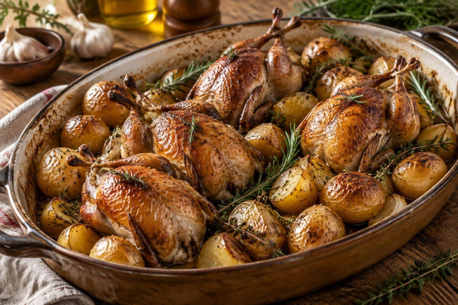découvrez comment les pommes de terre grenailles accompagnent à merveille les cailles rôties pour un repas savoureux et convivial.