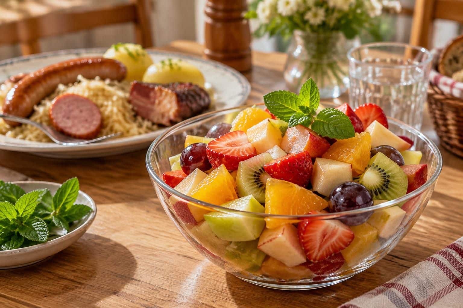 après une choucroute généreuse, savourez une salade de fruits frais : un dessert léger, coloré et plein de fraîcheur pour terminer le repas.
