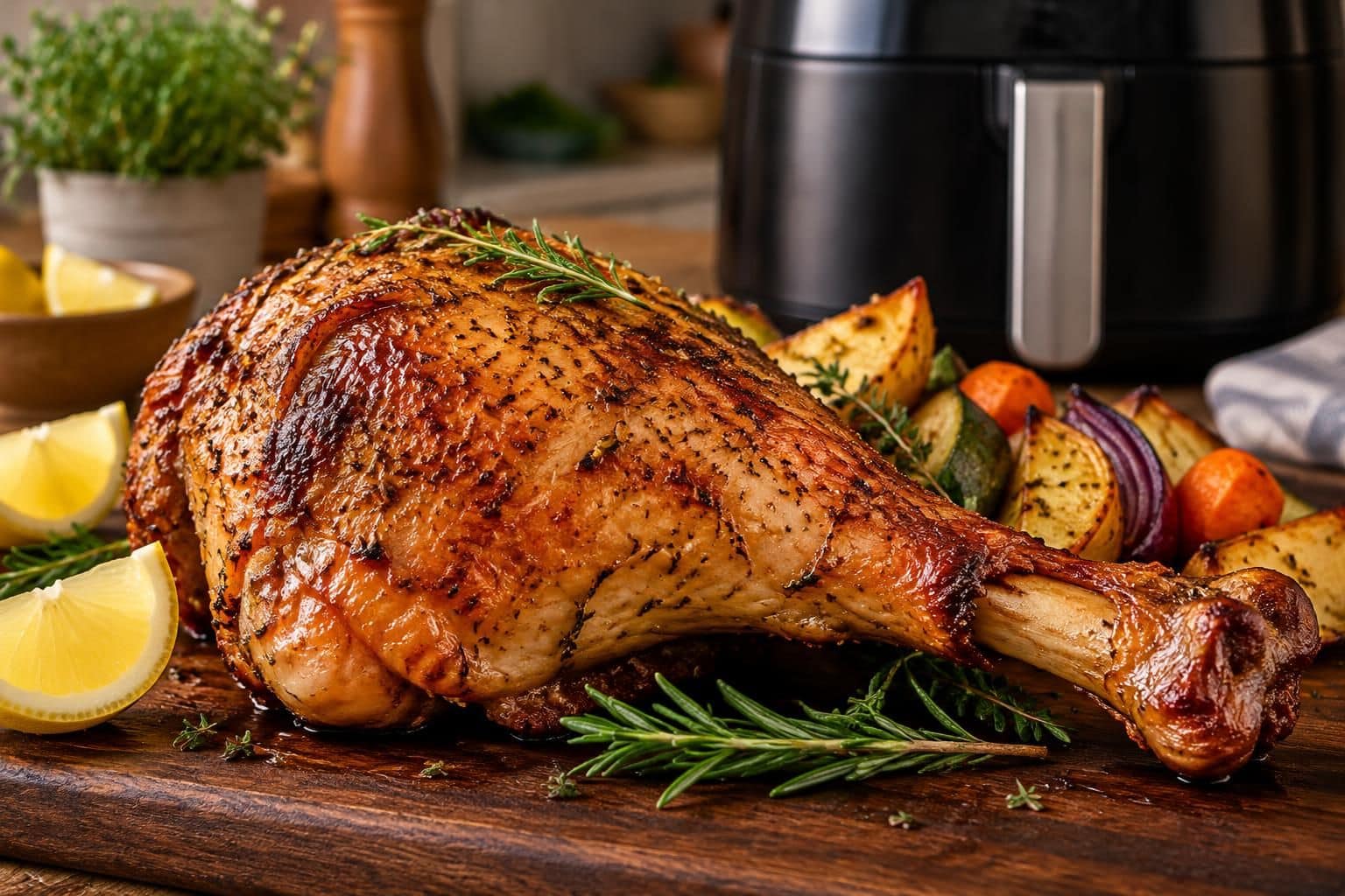 découvrez le temps de cuisson idéal pour une cuisse de dinde à l’air fryer et obtenez une peau dorée et croustillante grâce à l’air pulsé.