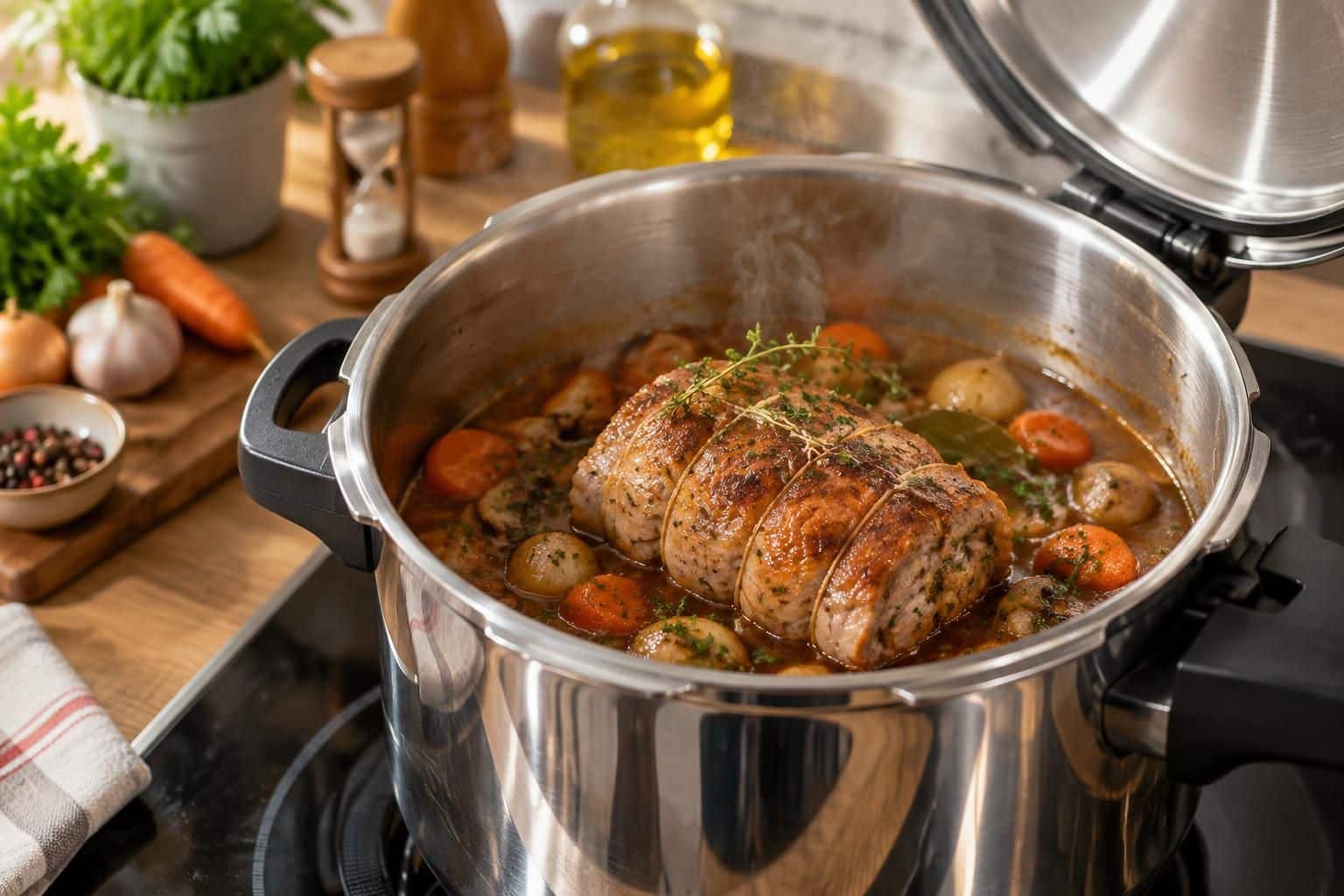 découvrez comment l’autocuiseur réduit le temps de cuisson des paupiettes de porc et vous aide à obtenir une viande tendre et savoureuse.