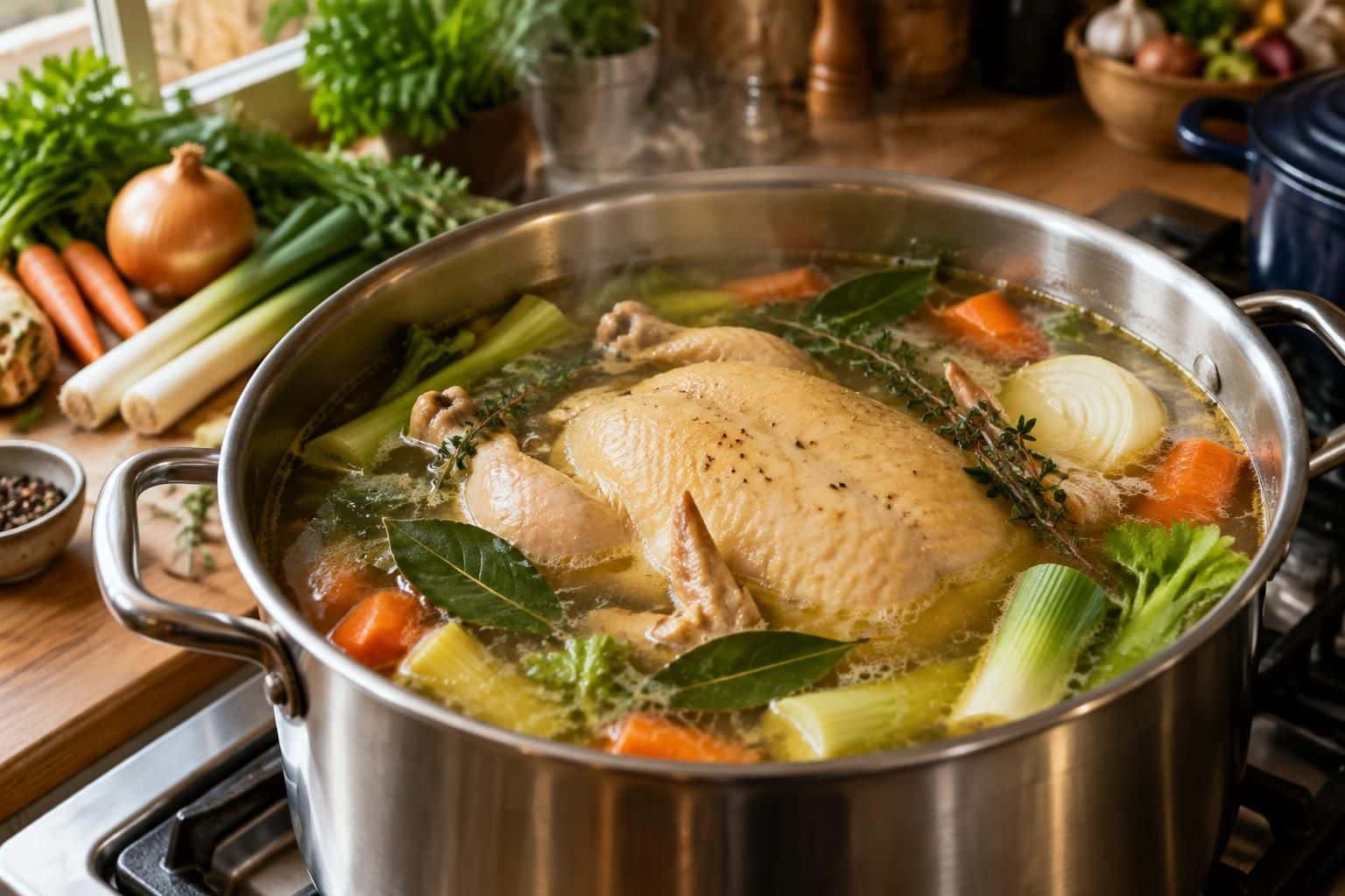 découvrez le temps de cuisson idéal pour une poule de 2,5 kg dans un bouillon de légumes, afin d’obtenir une viande tendre et un bouillon savoureux.