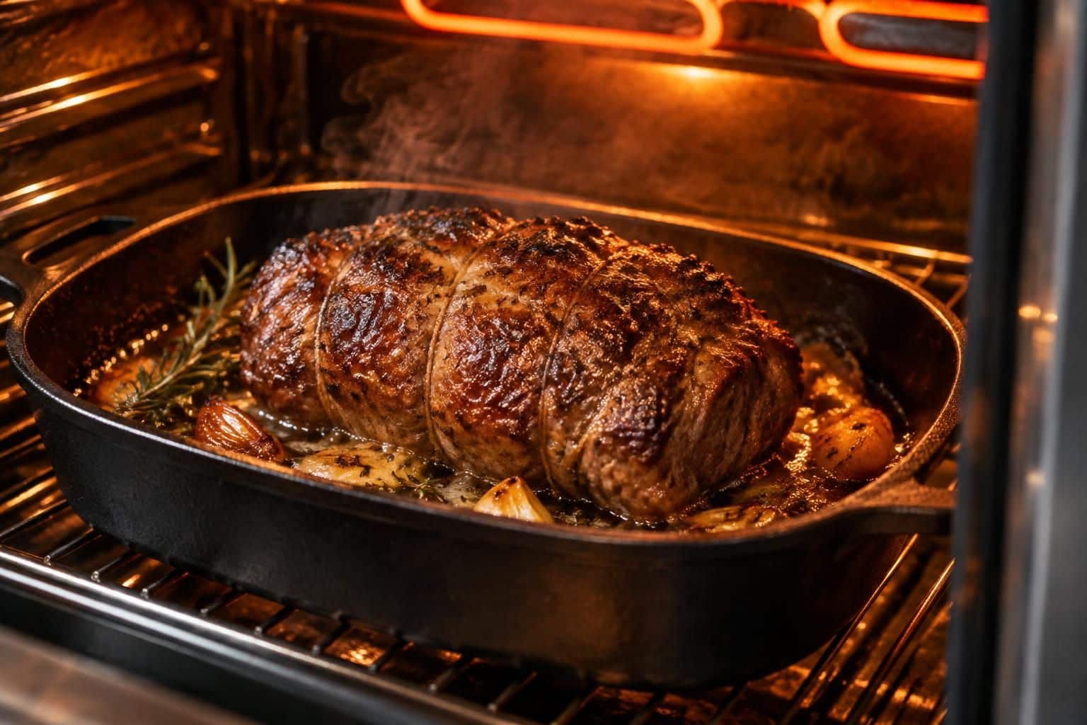 découvrez comment saisir un rôti de sanglier de 500 g dans un four très chaud et maîtriser son temps de cuisson pour une viande savoureuse.
