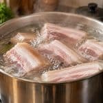 découvrez comment l’eau bouillante aide à dessaler le lard frais et à le cuire à l’eau pour obtenir une texture tendre et savoureuse.