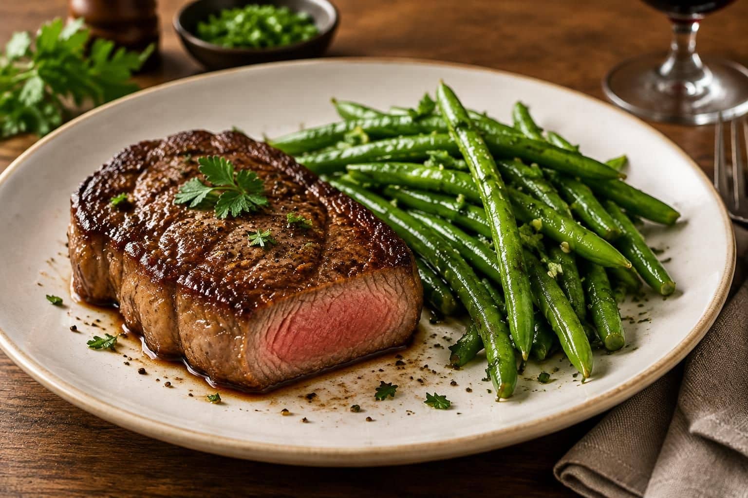 découvrez une recette de haricots verts persillés, un accompagnement savoureux et facile à préparer pour sublimer vos viandes rouges.